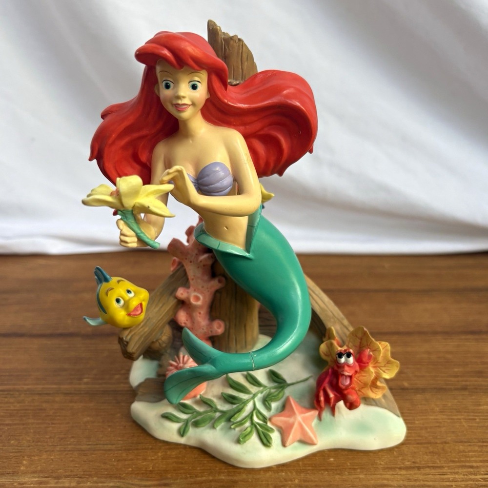 Disney The Little Mermaid Ariel Figurine w/ Flounder & Sebastian 7" Resin
